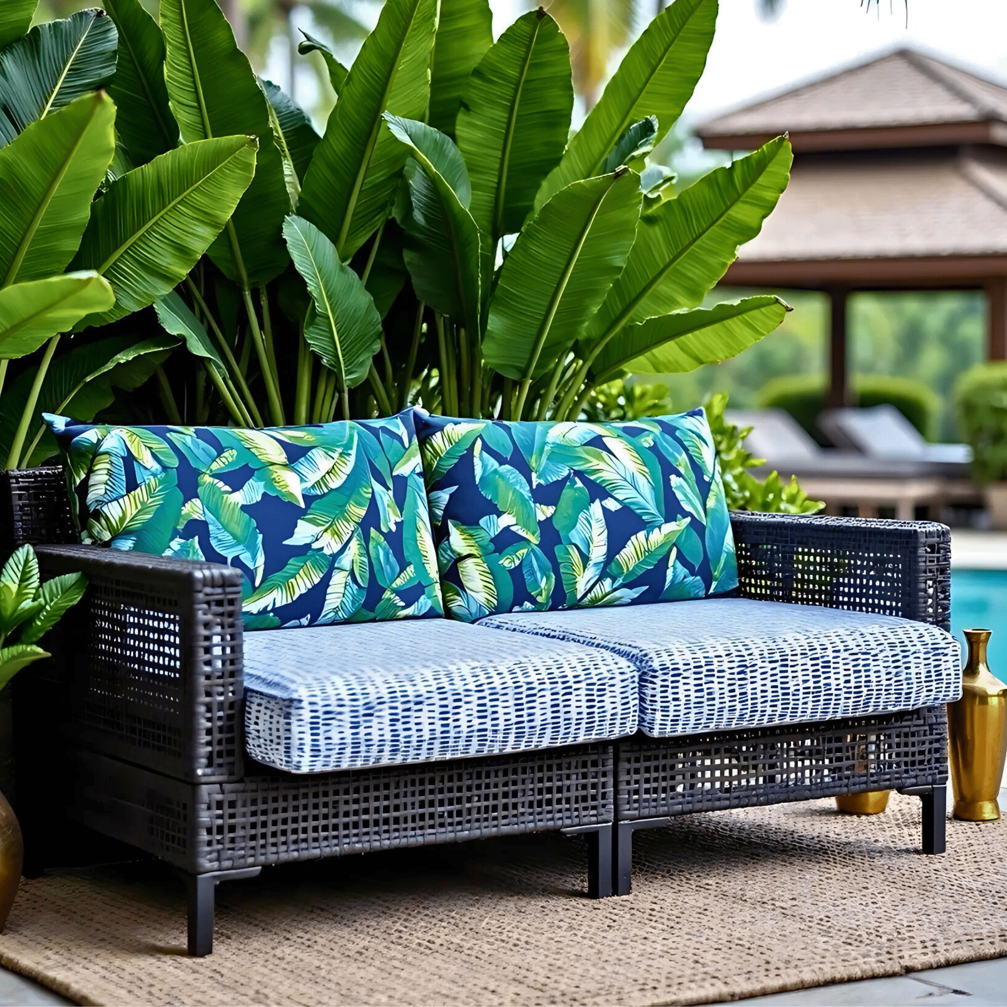 Rockin Cushions IKEA Outdoor Slipcovers 2 Pack Outdoor Seat Covers | Blue Rain | Compatible with IKEA Duvholmen Inner Cushion